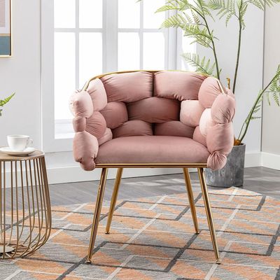 Wooden Twist Bubble Design Metallic Legs Soft Comfortable Holland Fabric Armrest Chair For Living Room