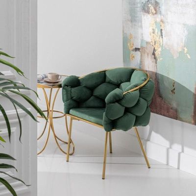 Wooden Twist Bubble Design Metallic Legs Soft Comfortable Holland Fabric Armrest Chair For Living Room