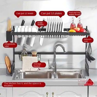 Buy Over the Sink Stainless Steel Dish Rack Dish Drainer Drying Dryer Rack Holder with Draining Board Chopsticks Holder for Kitchenware Online Danube Home UAE