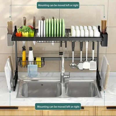 Over the Sink Stainless Steel Dish Rack Dish Drainer Drying Dryer Rack Holder with Draining Board Chopsticks Holder for Kitchenware