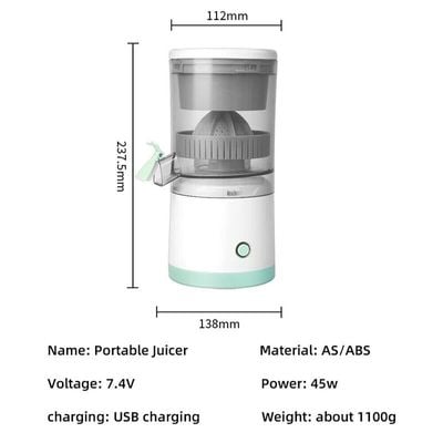 Portable Blender, Electric Citrus Juicer Rechargeable Hands Free Masticating Orange Juicer Lemon Squeezer with USB Travel Cup for Gym,Car,Office