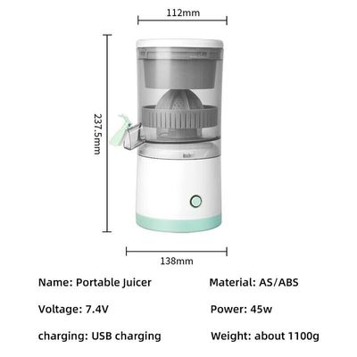 Portable Blender, Electric Citrus Juicer Rechargeable Hands Free Masticating Orange Juicer Lemon Squeezer with USB Travel Cup for Gym,Car,Office