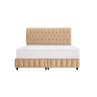 Cyra Button Tufted Upholstered Velvet Platform Bed Modern Design Single Size 190x90