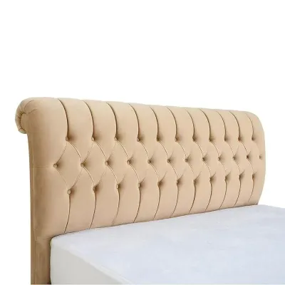 Cyra Button Tufted Upholstered Velvet Platform Bed Modern Design Single Size 200x90