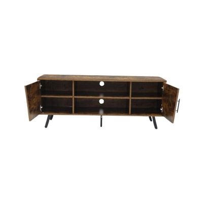 Modern TV Table with 2 Door Wide TV Entertainment Center with Storage Shelves Sturdy Wooden TV Console Table with Metal Frame for Living Room