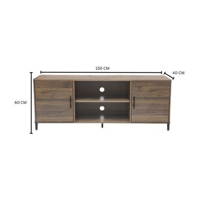 Modern TV Table with 2 Door Wide TV Entertainment Center with Storage Shelves Sturdy Wooden TV Console Table with Metal Frame for Living Room