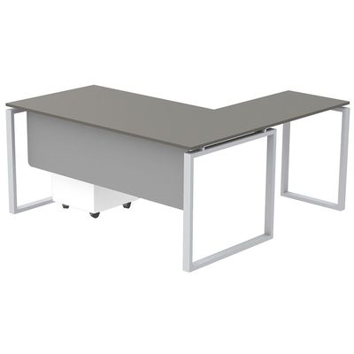 Mahmayi Carre 5114L L-Shaped Modern Workstation Desk with Storage Drawer, Computer Desk, Square Metal Legs with Modesty Panel - Grey - Ideal for Home, Office