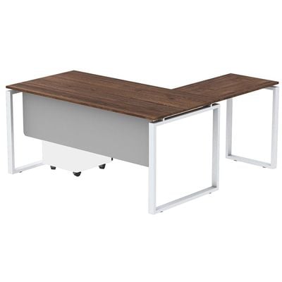 Mahmayi Carre 5114L L-Shaped Modern Workstation Desk with Storage Drawer, Computer Desk, Square Metal Legs with Modesty Panel - Truffle Davos Oak - Ideal for Home, Office