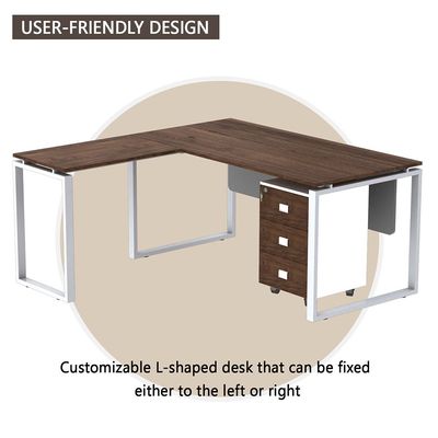 Mahmayi Carre 5114L L-Shaped Modern Workstation Desk with Storage Drawer, Computer Desk, Square Metal Legs with Modesty Panel - Truffle Davos Oak - Ideal for Home, Office