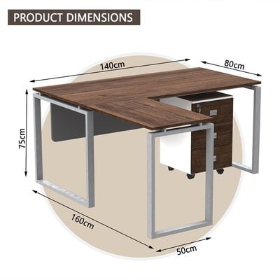 Mahmayi Carre 5114L L-Shaped Modern Workstation Desk with Storage Drawer, Computer Desk, Square Metal Legs with Modesty Panel - Truffle Davos Oak - Ideal for Home, Office