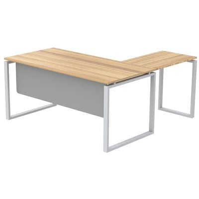 Mahmayi Carre 5114L L-Shaped Modern Workstation Desk without Drawer, Computer Desk, Square Metal Legs with Modesty Panel - Coco Bolo - Ideal for Home, Office