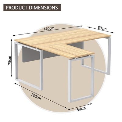 Mahmayi Carre 5114L L-Shaped Modern Workstation Desk without Drawer, Computer Desk, Square Metal Legs with Modesty Panel - Coco Bolo - Ideal for Home, Office