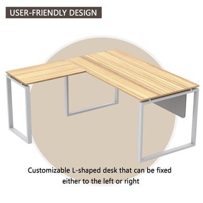 Mahmayi Carre 5114L L-Shaped Modern Workstation Desk without Drawer, Computer Desk, Square Metal Legs with Modesty Panel - Coco Bolo - Ideal for Home, Office