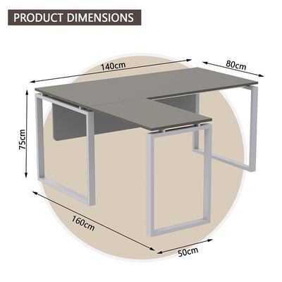 مكتب محطة عمل حديث على شكل حرف L من Mahmayi Carre 5114L بدون درج، مكتب كمبيوتر، أرجل معدنية مربعة مع لوحة متواضعة - رمادي - مثالي للمنزل والمكتب