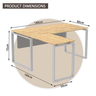 مكتب محطة عمل حديث على شكل حرف L من Mahmayi Carre 5114L بدون درج، مكتب كمبيوتر، أرجل معدنية مربعة مع لوحة متواضعة - بلوط دافوس الطبيعي - مثالي للمنزل والمكتب