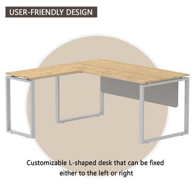 Mahmayi Carre 5114L L-Shaped Modern Workstation Desk without Drawer, Computer Desk, Square Metal Legs with Modesty Panel - Natural Davos Oak - Ideal for Home, Office
