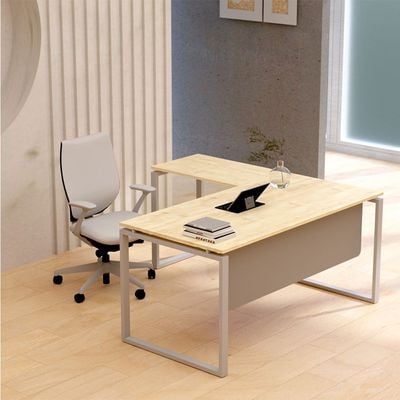 Mahmayi Carre 5114L L-Shaped Modern Workstation Desk without Drawer, Computer Desk, Square Metal Legs with Modesty Panel - Natural Davos Oak - Ideal for Home, Office