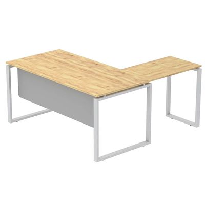 Mahmayi Carre 5114L L-Shaped Modern Workstation Desk without Drawer, Computer Desk, Square Metal Legs with Modesty Panel - Truffle Davos Oak - Ideal for Home, Office