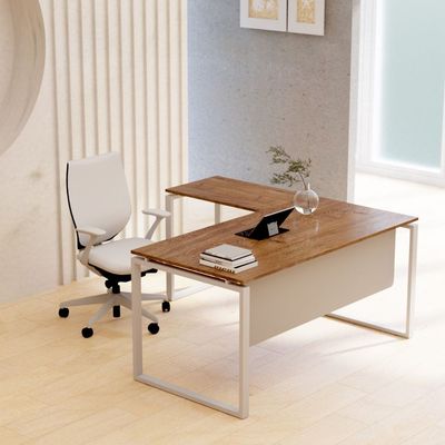 Mahmayi Carre 5114L L-Shaped Modern Workstation Desk without Drawer, Computer Desk, Square Metal Legs with Modesty Panel - Truffle Davos Oak - Ideal for Home, Office