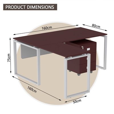 مكتب محطة عمل حديث على شكل حرف L من Mahmayi Carre 5116L مع درج تخزين ومكتب كمبيوتر وأرجل معدنية مربعة مع لوحة متواضعة - كرز التفاح - مثالي للمنزل والمكتب