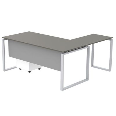 Mahmayi Carre 5116L L-Shaped Modern Workstation Desk with Storage Drawer, Computer Desk, Square Metal Legs with Modesty Panel - Grey - Ideal for Home, Office