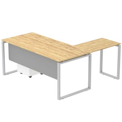 Mahmayi Carre 5116L L-Shaped Modern Workstation Desk with Storage Drawer, Computer Desk, Square Metal Legs with Modesty Panel - Natural Davos Oak - Ideal for Home, Office
