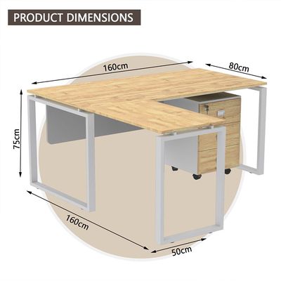 Mahmayi Carre 5116L L-Shaped Modern Workstation Desk with Storage Drawer, Computer Desk, Square Metal Legs with Modesty Panel - Natural Davos Oak - Ideal for Home, Office