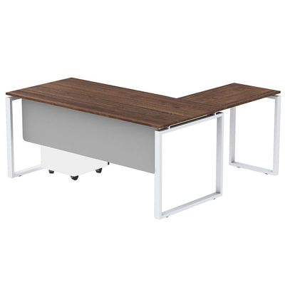 Mahmayi Carre 5116L L-Shaped Modern Workstation Desk with Storage Drawer, Computer Desk, Square Metal Legs with Modesty Panel - Truffle Davos Oak - Ideal for Home, Office