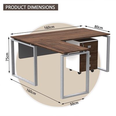 Mahmayi Carre 5116L L-Shaped Modern Workstation Desk with Storage Drawer, Computer Desk, Square Metal Legs with Modesty Panel - Truffle Davos Oak - Ideal for Home, Office