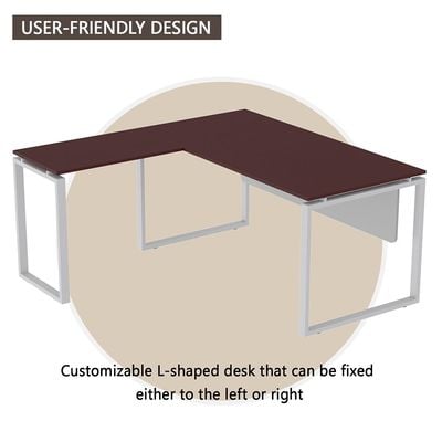 مكتب محطة العمل الحديث على شكل حرف L من Mahmayi Carre 5116L بدون درج، مكتب كمبيوتر، أرجل معدنية مربعة مع لوحة متواضعة - كرز التفاح - مثالي للمنزل والمكتب