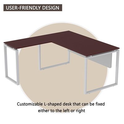 Mahmayi Carre 5116L L-Shaped Modern Workstation Desk without Drawer, Computer Desk, Square Metal Legs with Modesty Panel - Apple Cherry - Ideal for Home, Office