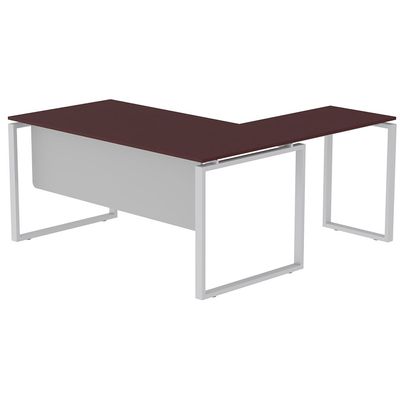 Mahmayi Carre 5116L L-Shaped Modern Workstation Desk without Drawer, Computer Desk, Square Metal Legs with Modesty Panel - Apple Cherry - Ideal for Home, Office