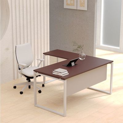 Mahmayi Carre 5116L L-Shaped Modern Workstation Desk without Drawer, Computer Desk, Square Metal Legs with Modesty Panel - Apple Cherry - Ideal for Home, Office