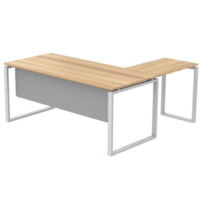 Mahmayi Carre 5116L L-Shaped Modern Workstation Desk without Drawer, Computer Desk, Square Metal Legs with Modesty Panel - Coco Bolo - Ideal for Home, Office