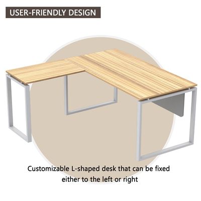 Mahmayi Carre 5116L L-Shaped Modern Workstation Desk without Drawer, Computer Desk, Square Metal Legs with Modesty Panel - Coco Bolo - Ideal for Home, Office