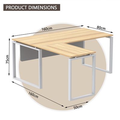 Mahmayi Carre 5116L L-Shaped Modern Workstation Desk without Drawer, Computer Desk, Square Metal Legs with Modesty Panel - Coco Bolo - Ideal for Home, Office