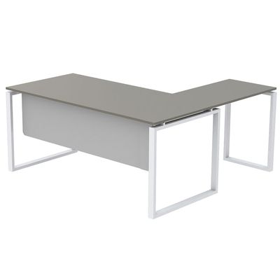 Mahmayi Carre 5116L L-Shaped Modern Workstation Desk without Drawer, Computer Desk, Square Metal Legs with Modesty Panel - Grey - Ideal for Home, Office