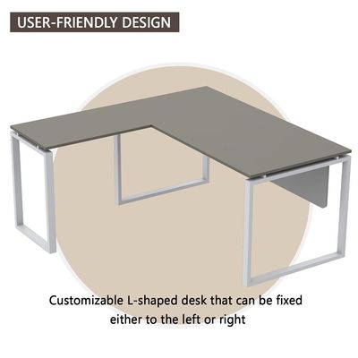 Mahmayi Carre 5116L L-Shaped Modern Workstation Desk without Drawer, Computer Desk, Square Metal Legs with Modesty Panel - Grey - Ideal for Home, Office