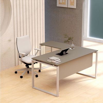 Mahmayi Carre 5116L L-Shaped Modern Workstation Desk without Drawer, Computer Desk, Square Metal Legs with Modesty Panel - Grey - Ideal for Home, Office