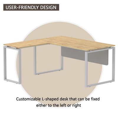 Mahmayi Carre 5116L L-Shaped Modern Workstation Desk without Drawer, Computer Desk, Square Metal Legs with Modesty Panel - Natural Davos Oak - Ideal for Home, Office