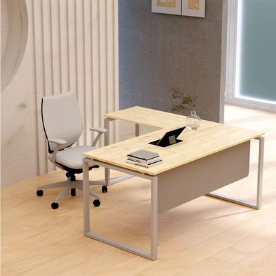 Mahmayi Carre 5116L L-Shaped Modern Workstation Desk without Drawer, Computer Desk, Square Metal Legs with Modesty Panel - Natural Davos Oak - Ideal for Home, Office