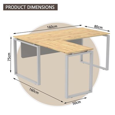 Mahmayi Carre 5116L L-Shaped Modern Workstation Desk without Drawer, Computer Desk, Square Metal Legs with Modesty Panel - Natural Davos Oak - Ideal for Home, Office