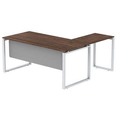 Mahmayi Carre 5116L L-Shaped Modern Workstation Desk without Drawer, Computer Desk, Square Metal Legs with Modesty Panel - Truffle Davos Oak - Ideal for Home, Office