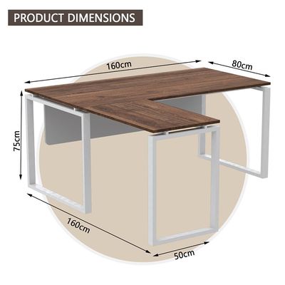 Mahmayi Carre 5116L L-Shaped Modern Workstation Desk without Drawer, Computer Desk, Square Metal Legs with Modesty Panel - Truffle Davos Oak - Ideal for Home, Office