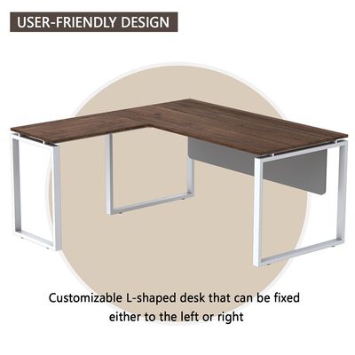 Mahmayi Carre 5116L L-Shaped Modern Workstation Desk without Drawer, Computer Desk, Square Metal Legs with Modesty Panel - Truffle Davos Oak - Ideal for Home, Office