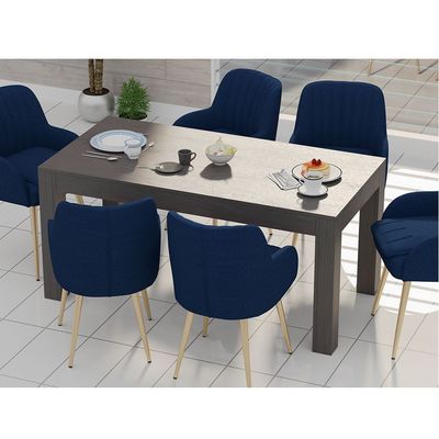 Mahmayi Modern 6-Seater Wooden Dining Table for Kitchen, Dining & Living Room - 160cm, Anthracite Jura Slate Finish - Stylish Furniture for Compact Spaces or Apartments