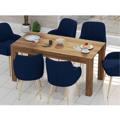 Mahmayi Modern 6-Seater Wooden Dining Table for Kitchen, Dining & Living Room - 160cm, Dark Hunton Oak Finish - Stylish Furniture for Compact Spaces or Apartments