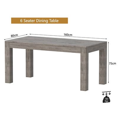 Mahmayi Modern 6-Seater Wooden Dining Table for Kitchen, Dining & Living Room - 160cm, Grey Brown Whiteriver Oak Finish - Stylish Furniture for Compact Spaces or Apartments