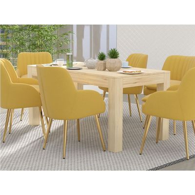 Mahmayi Modern 6-Seater Wooden Dining Table for Kitchen, Dining & Living Room - 160cm, Natural Davos Oak Finish - Stylish Furniture for Compact Spaces or Apartments