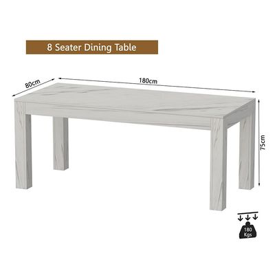 Mahmayi Modern 8-Seater Wooden Dining Table for Kitchen, Dining & Living Room - 180cm, White Levanto Marble Finish - Stylish Furniture for Compact Spaces or Apartments